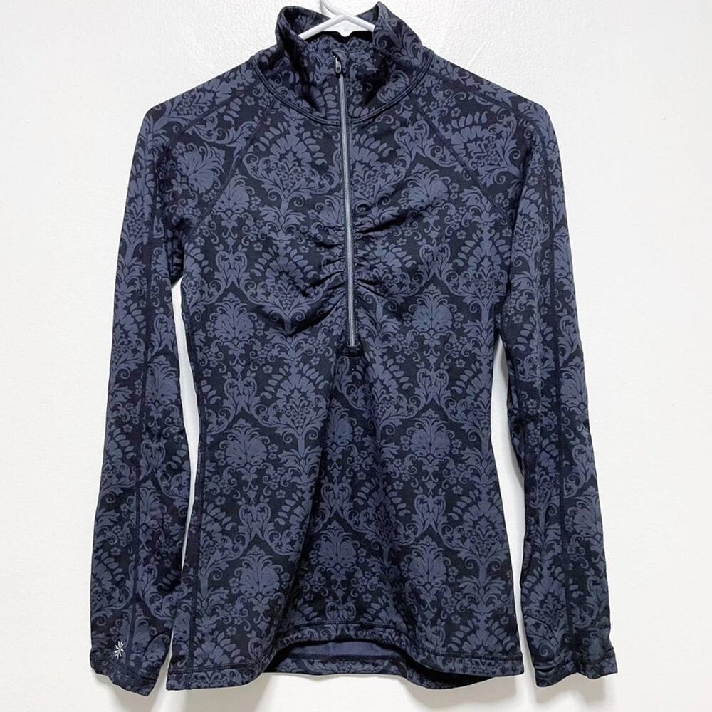 Athleta Blue Black Stretchy Half Zip Pullover Running Shirt